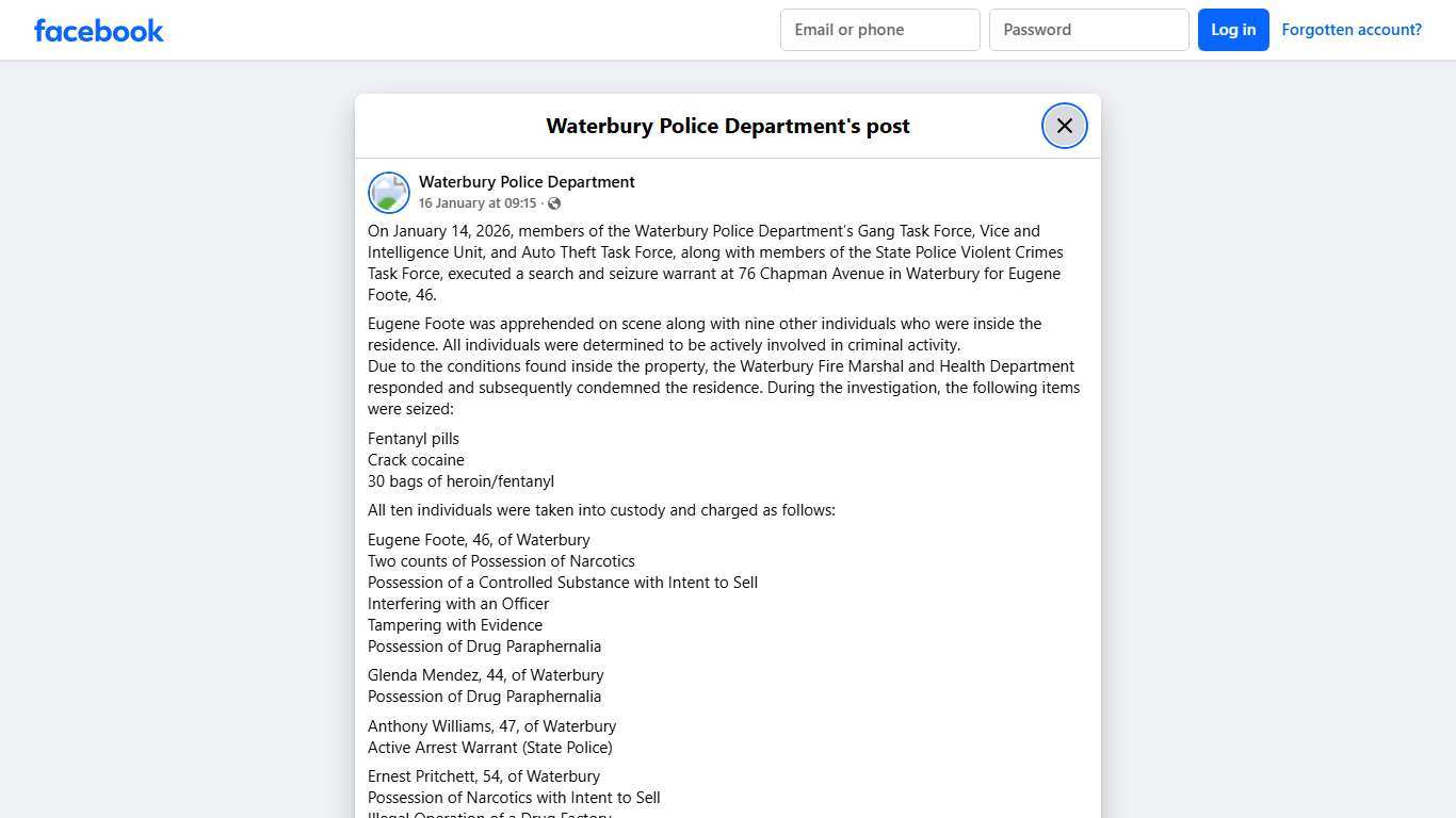 On January 14, 2026, members... - Waterbury Police Department Facebook